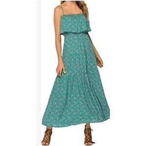 ECOWISH Boho Floral Blue XL maxi Dress Casual NWT #4